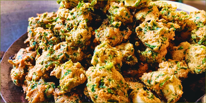 Chaya, chive and cheese fritters